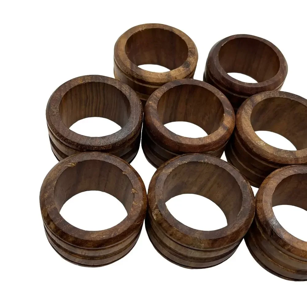 Napkin Rings Vintage Wood Set of Ten Mid Century Modern Holiday Table Setting